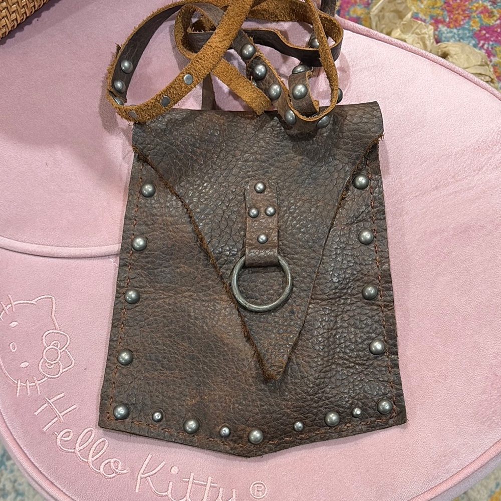 Studded Brown Leather Crossbody Bag